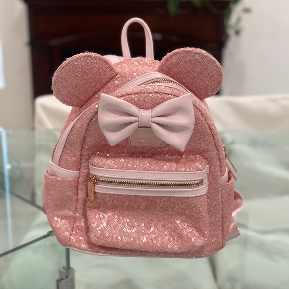 Disney Loungefly Pink Sequin Backpack with Bow Bags